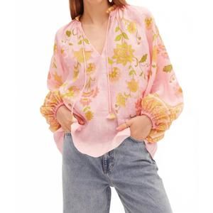 NEW KATE FORD ruellia tassel blouse in mabel pink